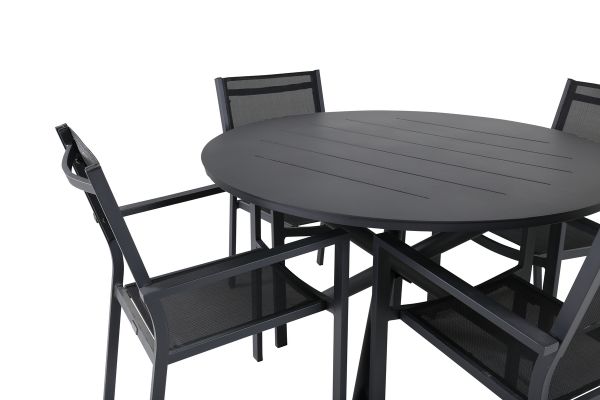 Imagine Masa de dining Alma - Aluminiu negru - ø120cm + Scaun Stivuitor Copacabana - Negru/Negru_4