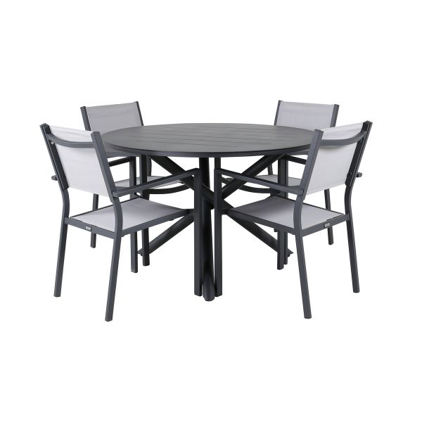 Imagine Traduceți complet Tabel de dinning Alma - Alu negru - ø120cm+Scaun empilabil Copacabana - Negru/Gri_4