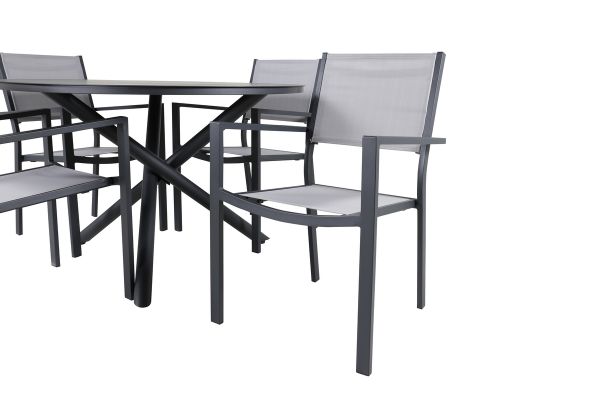 Imagine Traduceți complet Tabel de dinning Alma - Alu negru - ø120cm+Scaun empilabil Copacabana - Negru/Gri_4