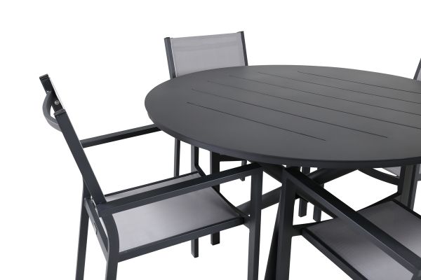 Imagine Traduceți complet Tabel de dinning Alma - Alu negru - ø120cm+Scaun empilabil Copacabana - Negru/Gri_4