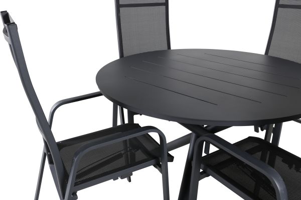 Imagine Masa de dining Alma - Aluminiu Negru - ø120cm+Scaun reclinabil Copacabana - Negru/Negru_4