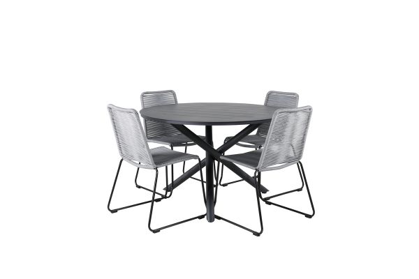 Imagine Masa de dining Alma - Aluminiu negru - ø120cm+ Scaun Lindos - Negru/Gri_4