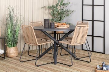 Imagine Masa de dining Alma - Alu Negru - Ø120cm + Scaun empilabil Lindos - Alu Negru / Sfoară Latte_4