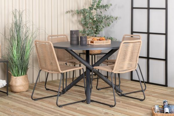 Imagine Masa de dining Alma - Alu Negru - Ø120cm + Scaun empilabil Lindos - Alu Negru / Sfoară Latte_4