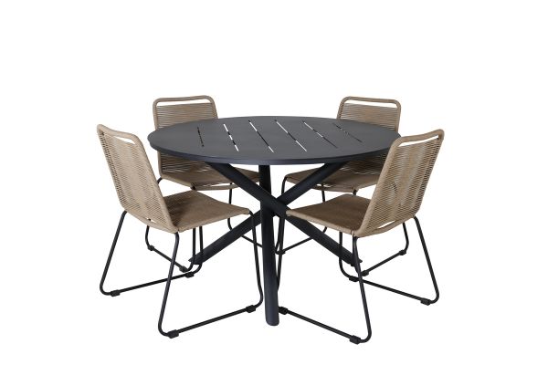 Imagine Masa de dining Alma - Alu Negru - Ø120cm + Scaun empilabil Lindos - Alu Negru / Sfoară Latte_4