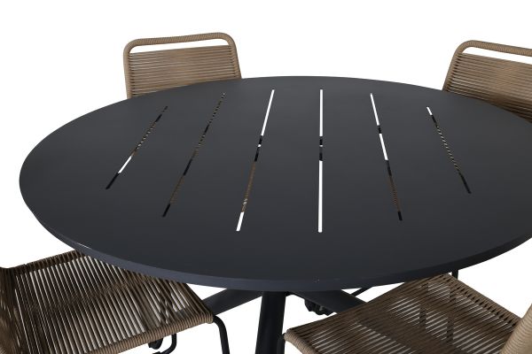 Imagine Masa de dining Alma - Alu Negru - Ø120cm + Scaun empilabil Lindos - Alu Negru / Sfoară Latte_4