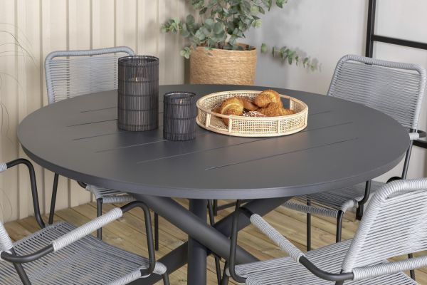 Imagine Masa de dining Alma - Aluminiu negru - ø120cm+Scaun Lindos - Aluminiu negru / Sfoară gri_4