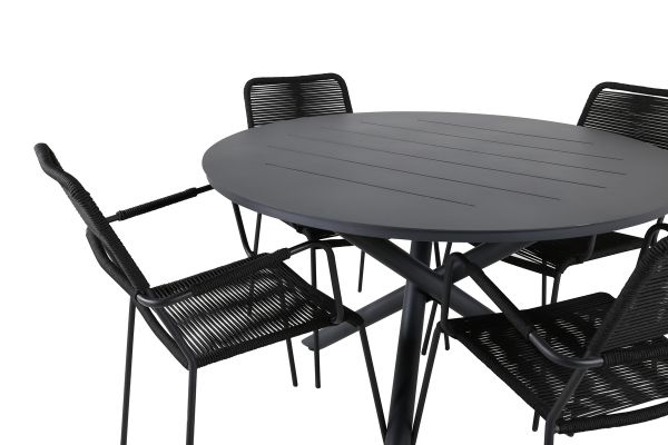 Imagine Masa de dining Alma - Aluminiu negru - ø120cm+Scaun Lindos - Aluminiu negru/Snur negru_4