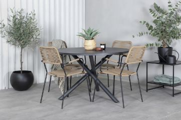 Imagine Masa de dining Alma - Alu Negru - ø120cm+Scaun Lindos - Alu Negru / Coarda de Latte_4