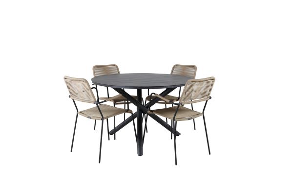 Imagine Masa de dining Alma - Alu Negru - ø120cm+Scaun Lindos - Alu Negru / Coarda de Latte_4