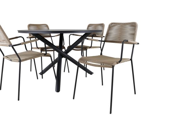 Imagine Masa de dining Alma - Alu Negru - ø120cm+Scaun Lindos - Alu Negru / Coarda de Latte_4