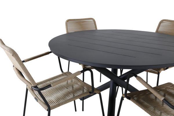 Imagine Masa de dining Alma - Alu Negru - ø120cm+Scaun Lindos - Alu Negru / Coarda de Latte_4