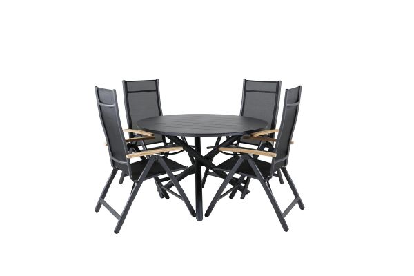 Imagine Masa de dining Alma - Alu negru - ø120cm+Scaun Panama Light 5-poziții negru/negru și teak_4