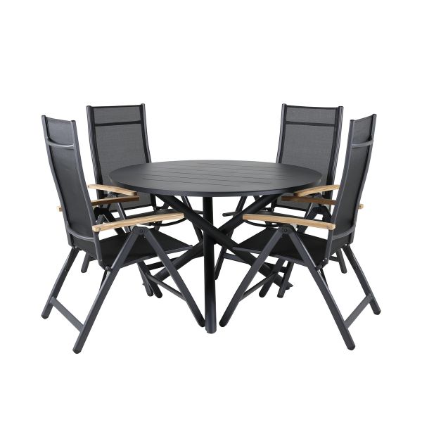 Imagine Masa de dining Alma - Alu negru - ø120cm+Scaun Panama Light 5-poziții negru/negru și teak_4