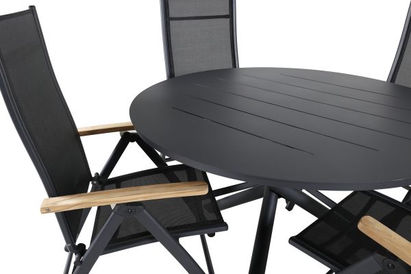 Imagine Masa de dining Alma - Alu negru - ø120cm+Scaun Panama Light 5-poziții negru/negru și teak_4