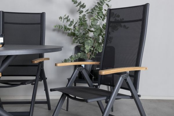 Imagine Masa de dining Alma - Alu negru - ø120cm+Scaun Panama Light 5-poziții negru/negru și teak_4