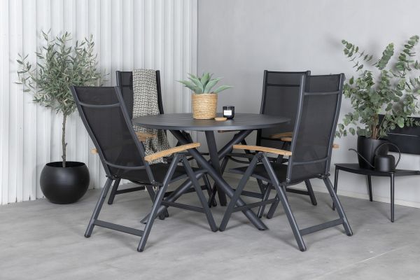 Imagine Masa de dining Alma - Alu negru - ø120cm+Scaun Panama Light 5-poziții negru/negru și teak_4