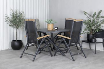 Imagine Masa de dining Alma - Aluminiu negru - ø120cm+Scaun Panama 5-pozitii - Negru/Negru_4