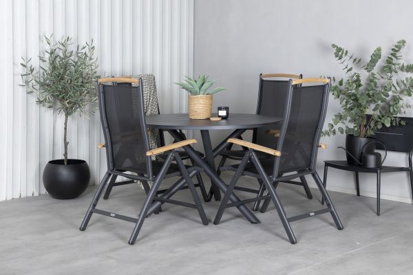 Imagine Masa de dining Alma - Aluminiu negru - ø120cm+Scaun Panama 5-pozitii - Negru/Negru_4