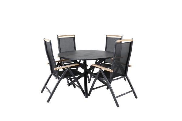 Imagine Masa de dining Alma - Aluminiu negru - ø120cm+Scaun Panama 5-pozitii - Negru/Negru_4