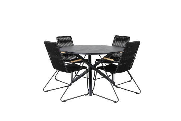 Imagine Masa de dining Alma - Alu Negru - ø120cm+Scaun Bois - Alu Negru / Șnur Negru / Acacia_4