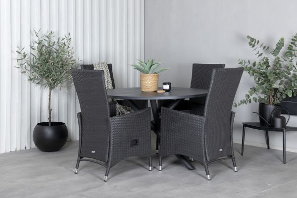 Imagine Masa de dining Alma - Aluminiu negru - ø120cm+Scaun Padova (Recliner) - Negru/Gri_4