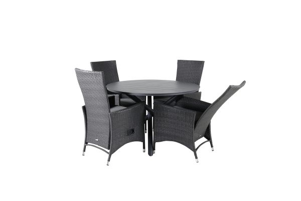 Imagine Masa de dining Alma - Aluminiu negru - ø120cm+Scaun Padova (Recliner) - Negru/Gri_4