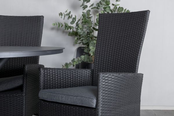 Imagine Masa de dining Alma - Aluminiu negru - ø120cm+Scaun Padova (Recliner) - Negru/Gri_4