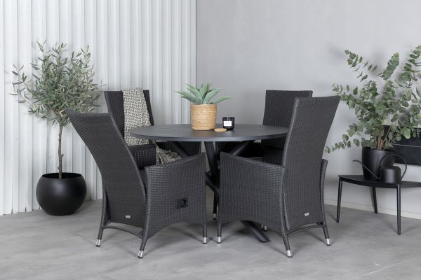 Imagine Masa de dining Alma - Aluminiu negru - ø120cm+Scaun Padova (Recliner) - Negru/Gri_4