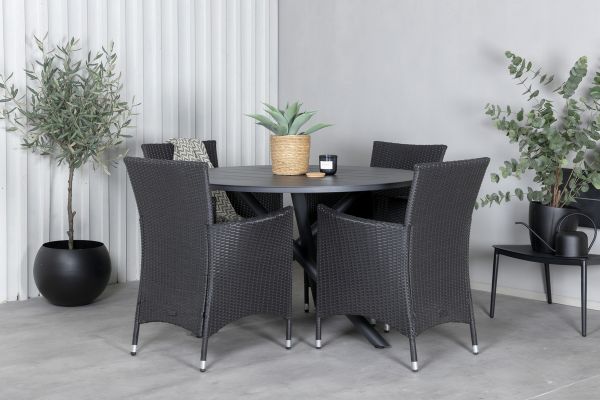 Imagine Masa de dining Alma - Aluminiu negru - ø120cm+Scaun cu brat Knick - Negru_4