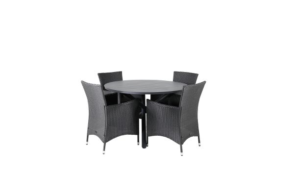 Imagine Masa de dining Alma - Aluminiu negru - ø120cm+Scaun cu brat Knick - Negru_4