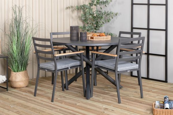 Imagine Masa de dining Alma - Alu negru - ø120cm și Scaunul de dining Brasilia (empilabil) - Alu negru / Teak_4