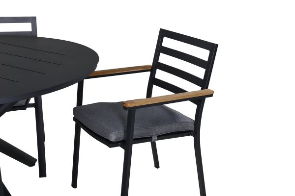 Imagine Masa de dining Alma - Alu negru - ø120cm și Scaunul de dining Brasilia (empilabil) - Alu negru / Teak_4