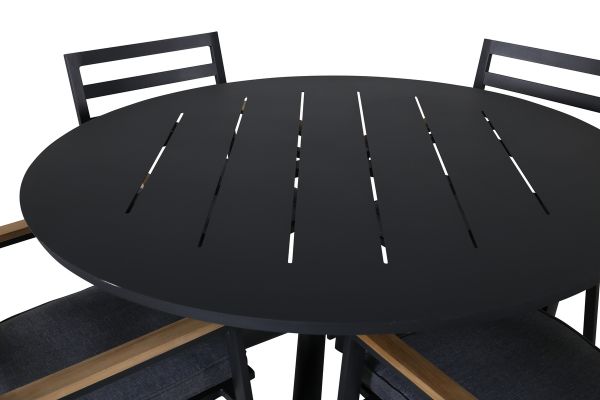 Imagine Masa de dining Alma - Alu negru - ø120cm și Scaunul de dining Brasilia (empilabil) - Alu negru / Teak_4