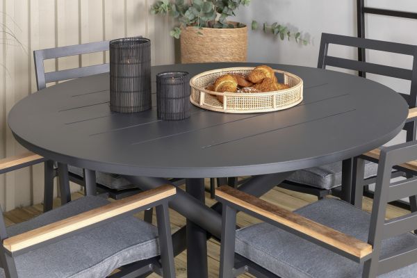 Imagine Masa de dining Alma - Alu negru - ø120cm și Scaunul de dining Brasilia (empilabil) - Alu negru / Teak_4