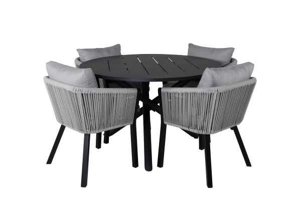 Imagine Masa de dining Alma - Aluminiu Negru - ø120cm+ Scaun de dining Virya - Aluminiu Negru / Perne gri _4