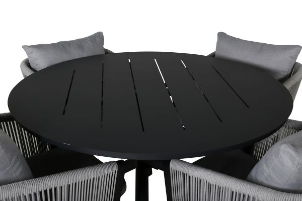 Imagine Masa de dining Alma - Aluminiu Negru - ø120cm+ Scaun de dining Virya - Aluminiu Negru / Perne gri _4