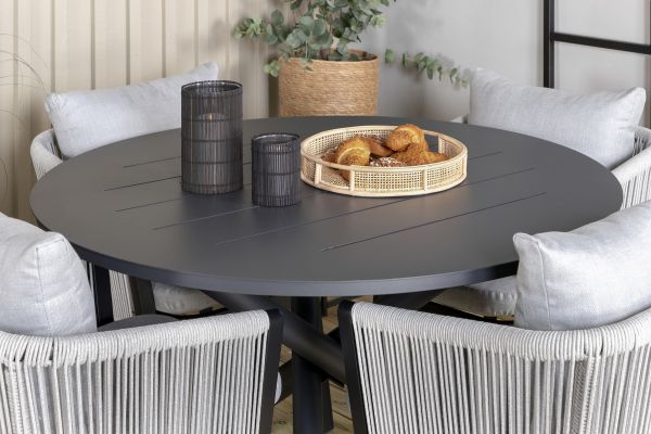 Imagine Masa de dining Alma - Aluminiu Negru - ø120cm+ Scaun de dining Virya - Aluminiu Negru / Perne gri _4