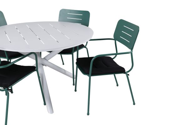 Imagine Masa de dining Alma - Aluminiu alb - ø120cm + Scaun de dining cu brațe Nicke - Oțel verde_4