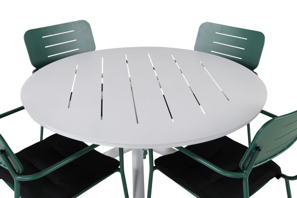 Imagine Masa de dining Alma - Aluminiu alb - ø120cm + Scaun de dining cu brațe Nicke - Oțel verde_4