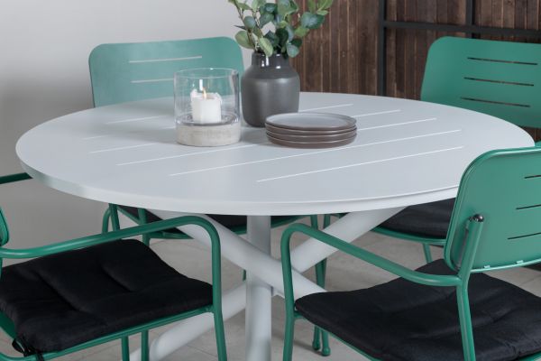 Imagine Masa de dining Alma - Aluminiu alb - ø120cm + Scaun de dining cu brațe Nicke - Oțel verde_4