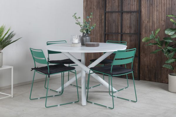 Imagine Masa de dining Alma - Aluminiu alb - ø120cm+Scaun de dining Lina - Verde_4