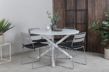 Imagine Masa de dining Alma - Alu alb - ø120cm+Scaun de dining Lina - Gri_4