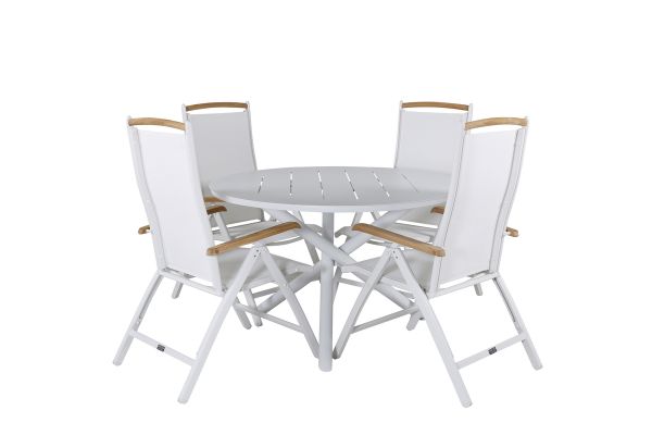 Imagine Masa de dining Alma - Aluminiu alb - ø120cm+Scaun Panama 5 poziții - Alb/Teak_4