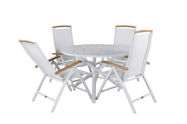 Imagine Masa de dining Alma - Aluminiu alb - ø120cm+Scaun Panama 5 poziții - Alb/Teak_4