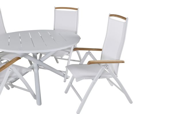 Imagine Masa de dining Alma - Aluminiu alb - ø120cm+Scaun Panama 5 poziții - Alb/Teak_4