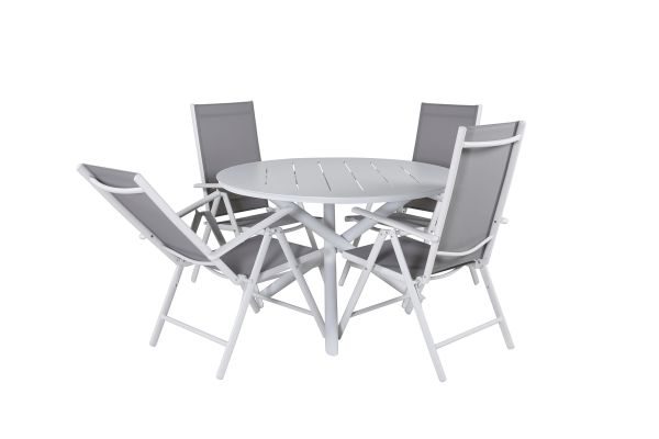 Imagine Masa de dining Alma - Aluminiu alb - ø120cm + Scaun 5 poziții - Alb/Gri_4