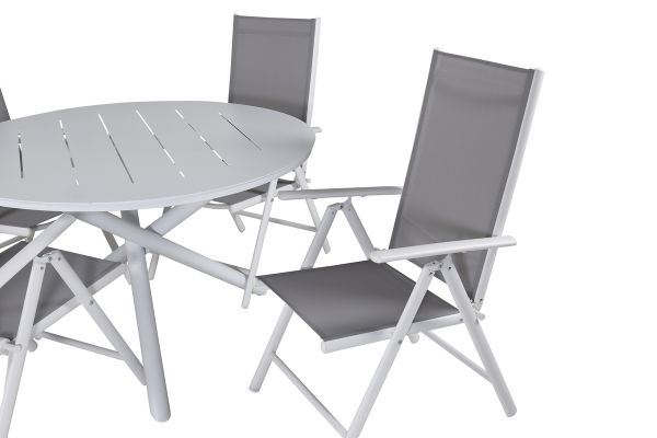 Imagine Masa de dining Alma - Aluminiu alb - ø120cm + Scaun 5 poziții - Alb/Gri_4