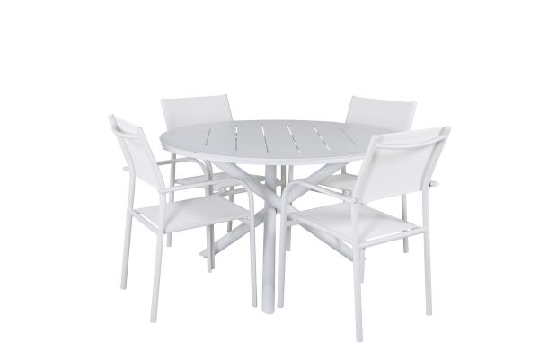 Imagine Masa de dining Alma - Aluminiu Alb - ø120cm + Scaun cu brat Santorini (Empilabil) - Aluminiu Alb / Textilena Albă_4