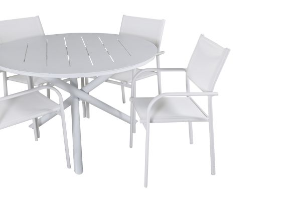 Imagine Masa de dining Alma - Aluminiu Alb - ø120cm + Scaun cu brat Santorini (Empilabil) - Aluminiu Alb / Textilena Albă_4